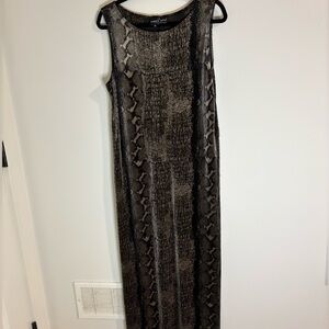 Carole Little Black and Brown Sleeveless Snake-Print Maxi Dress